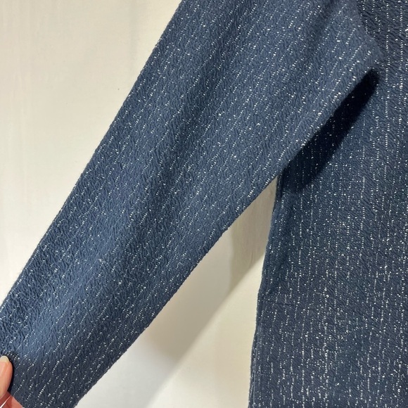 Pure Jill Shirt Dress Marled Navy Cotton Blend Shift Midi Casual Size Medium - Picture 3 of 7